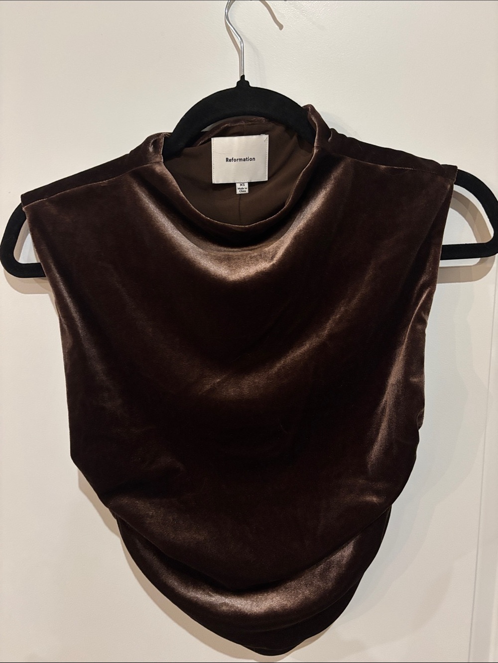 Reformation Dark Brown Velvet Mock Neck Top